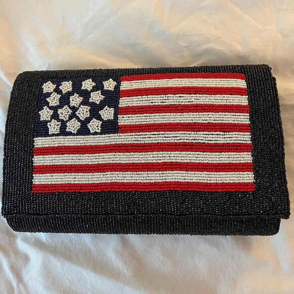 Navy Jane American Flag Luxury Navy Beaded American Flag Clutch